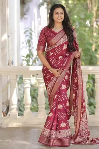 Maroon soft dola silk blend simple patola printed saree