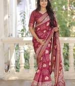 Maroon soft dola silk blend simple patola printed saree