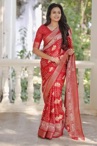 Red soft dola silk blend simple patola  printed saree