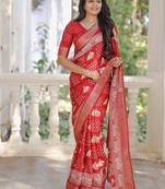 Red soft dola silk blend simple patola  printed saree