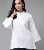 Hand embroidered white linen lucknowi chikankari short kurti