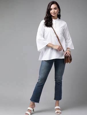Hand embroidered white linen lucknowi chikankari short kurti 4