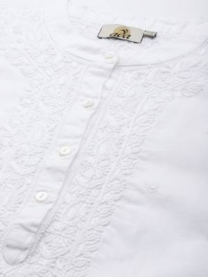 Hand embroidered white linen lucknowi chikankari short kurti 5