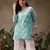 Hand embroidered bandhani printed turquoise kota lucknowi chikankari short kurti with slip