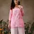 Hand embroidered bandhani printed pink kota lucknowi chikankari short kurti with slip