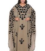 Olive Glamour Stitched Kaftan with Bold Black Floral Embroidery work