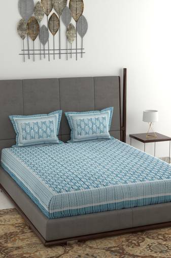 Cotton printed bedsheet - blue