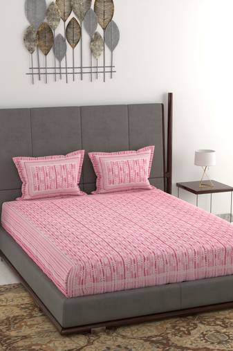 Cotton printed bedsheet - pink
