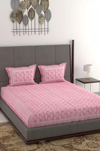 Cotton printed bedsheet - pink