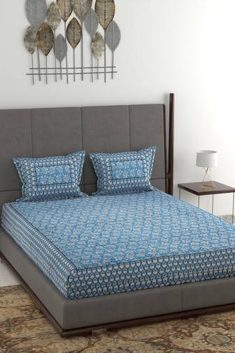 Cotton printed bedsheet - blue