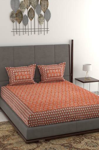Cotton printed bedsheet - vermilion