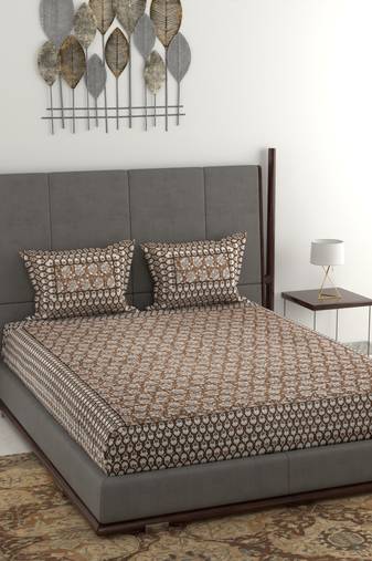 Cotton printed bedsheet - brown