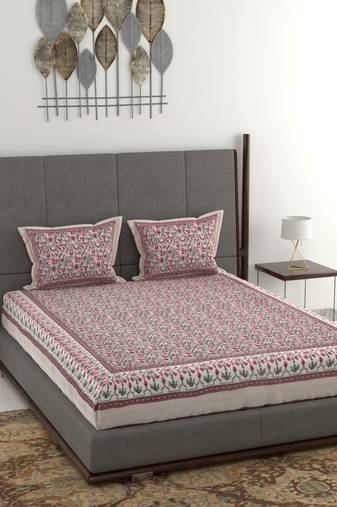 Cotton printed bedsheet - pink