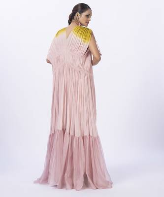 Peach organza plain pants with shrug & embroidered blouse 5