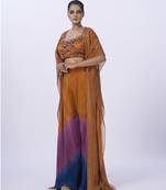 Orange organza plain pants with shrug & embroidered blouse