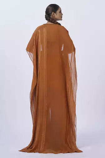 Orange organza plain pants with shrug & embroidered blouse