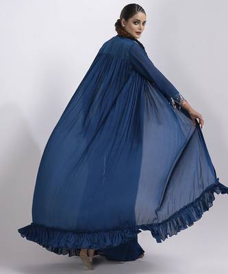 Blue organza plain skirt with cape & blouse 3