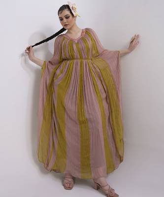 Multi color georgette plain kaftan detachable belt 1