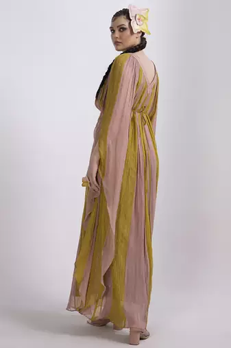Multi color georgette plain kaftan detachable belt