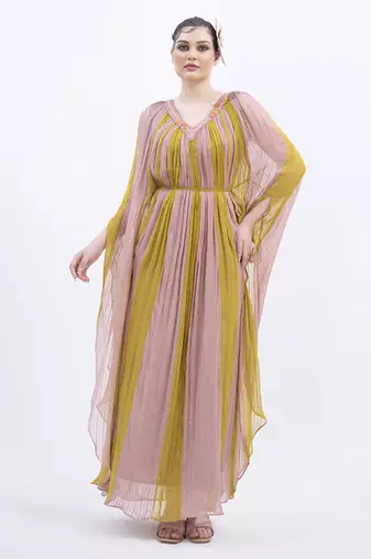 Multi color georgette plain kaftan detachable belt