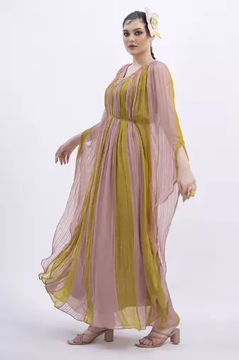 Multi color georgette plain kaftan detachable belt