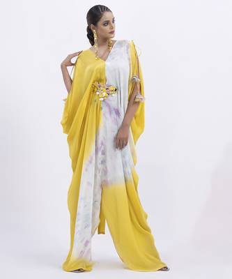 Multi color satin plain kaftan detachable belt 2