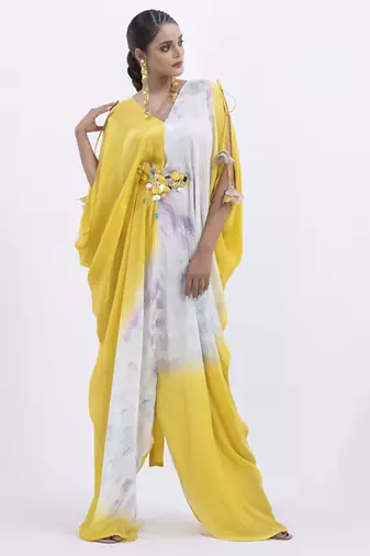 Multi color satin plain kaftan detachable belt