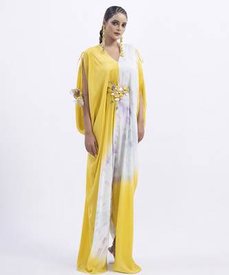 Multi color satin plain kaftan detachable belt 4