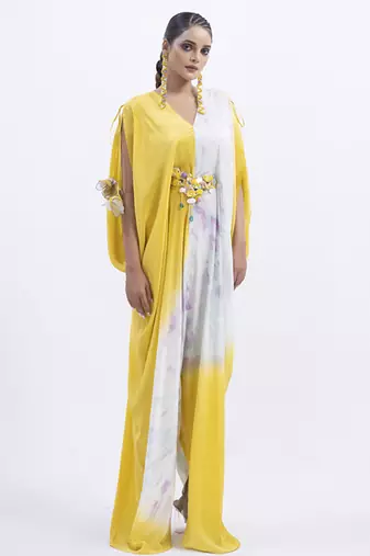 Multi color satin plain kaftan detachable belt