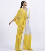 Green satin printed kaftan detachable belt