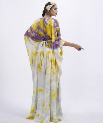 Green satin printed kaftan detachable belt 5