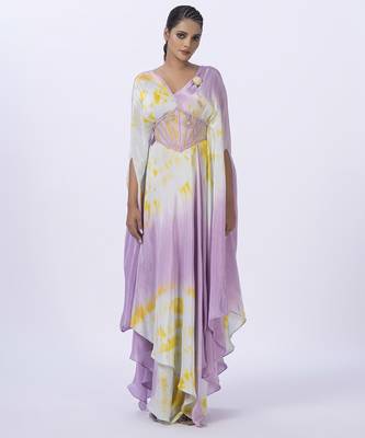 Purple satin plain kaftan 1