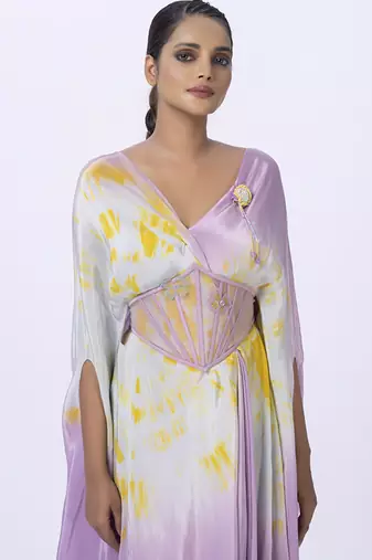 Purple satin plain kaftan