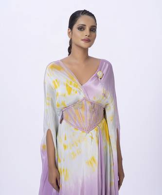 Purple satin plain kaftan 3