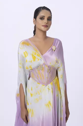 Purple satin plain kaftan