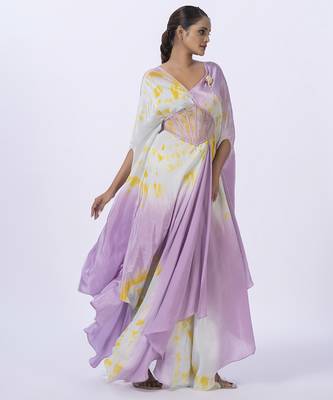 Purple satin plain kaftan 4