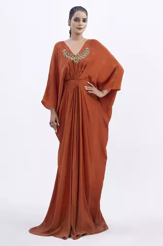 Orange crepe plain kaftan