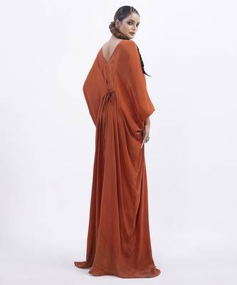 Orange crepe plain kaftan 3