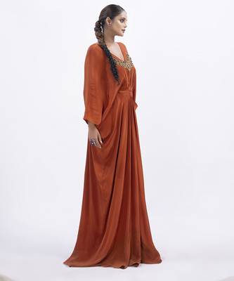 Orange crepe plain kaftan 4
