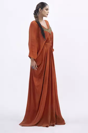 Orange crepe plain kaftan