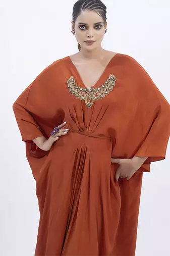 Orange crepe plain kaftan