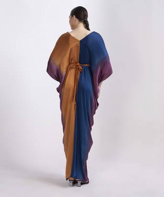 Orange satin plain kaftan detachable belt 5
