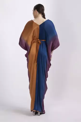 Orange satin plain kaftan detachable belt