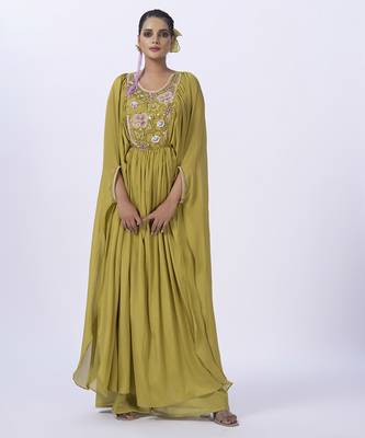 Green chanderi plain kaftan with inner 1