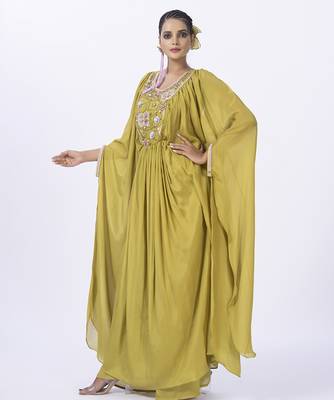 Green chanderi plain kaftan with inner 2