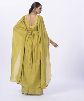 Green chanderi plain kaftan with inner 3
