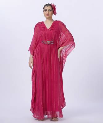 Pink georgette plain kaftan with inner 1