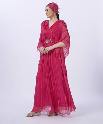 Pink georgette plain kaftan with inner 3