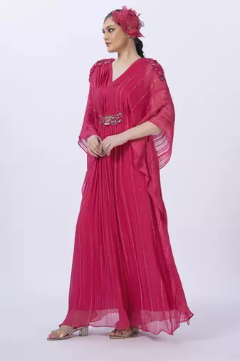 Pink georgette plain kaftan with inner