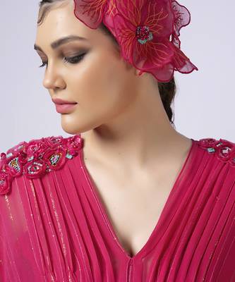 Pink georgette plain kaftan with inner 5